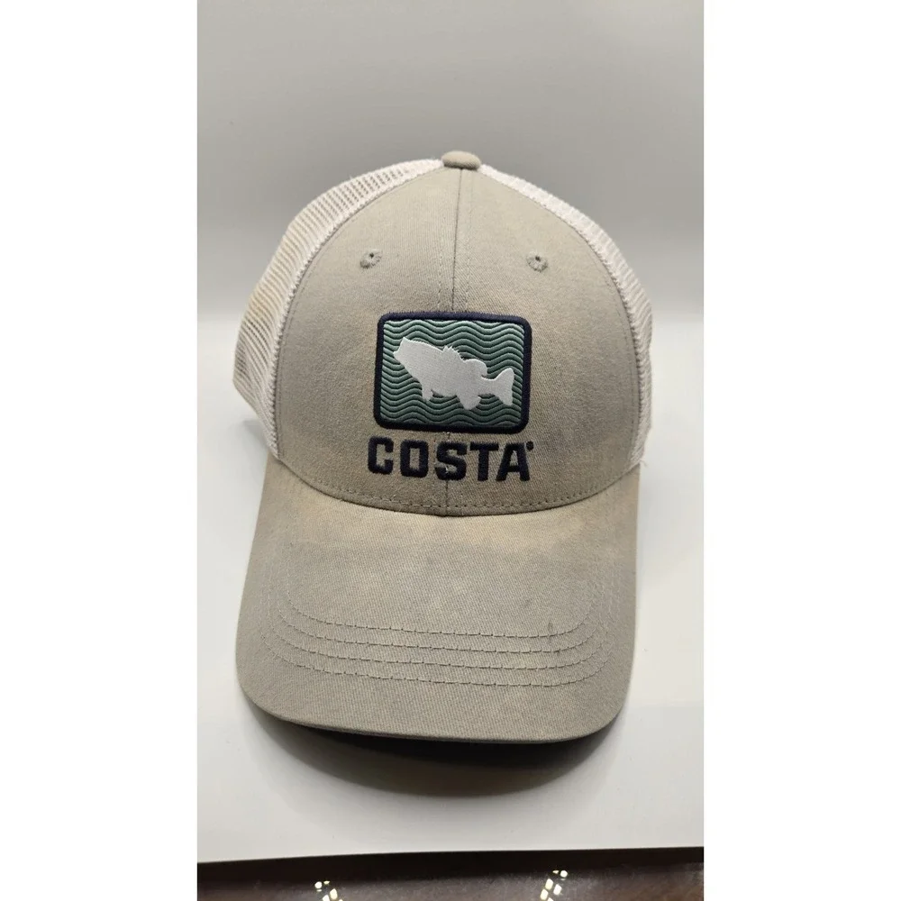 Costa Del Mar Trucker Hat Sand Beige White Mesh Snapback Fishing Cap Logo